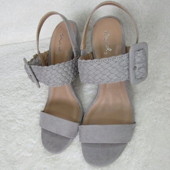 Heeled Sandals Light Gray Faux Suede Womens Size 7.5 Qupid Alona Style 702062 - Picture 6 of 13